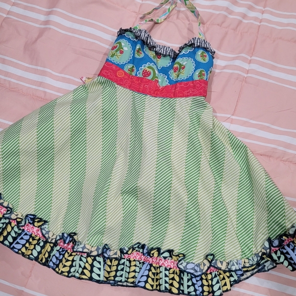 Matilda Jane Other - Matilda Jane strawberry red, green and blue dress halter Sz 4